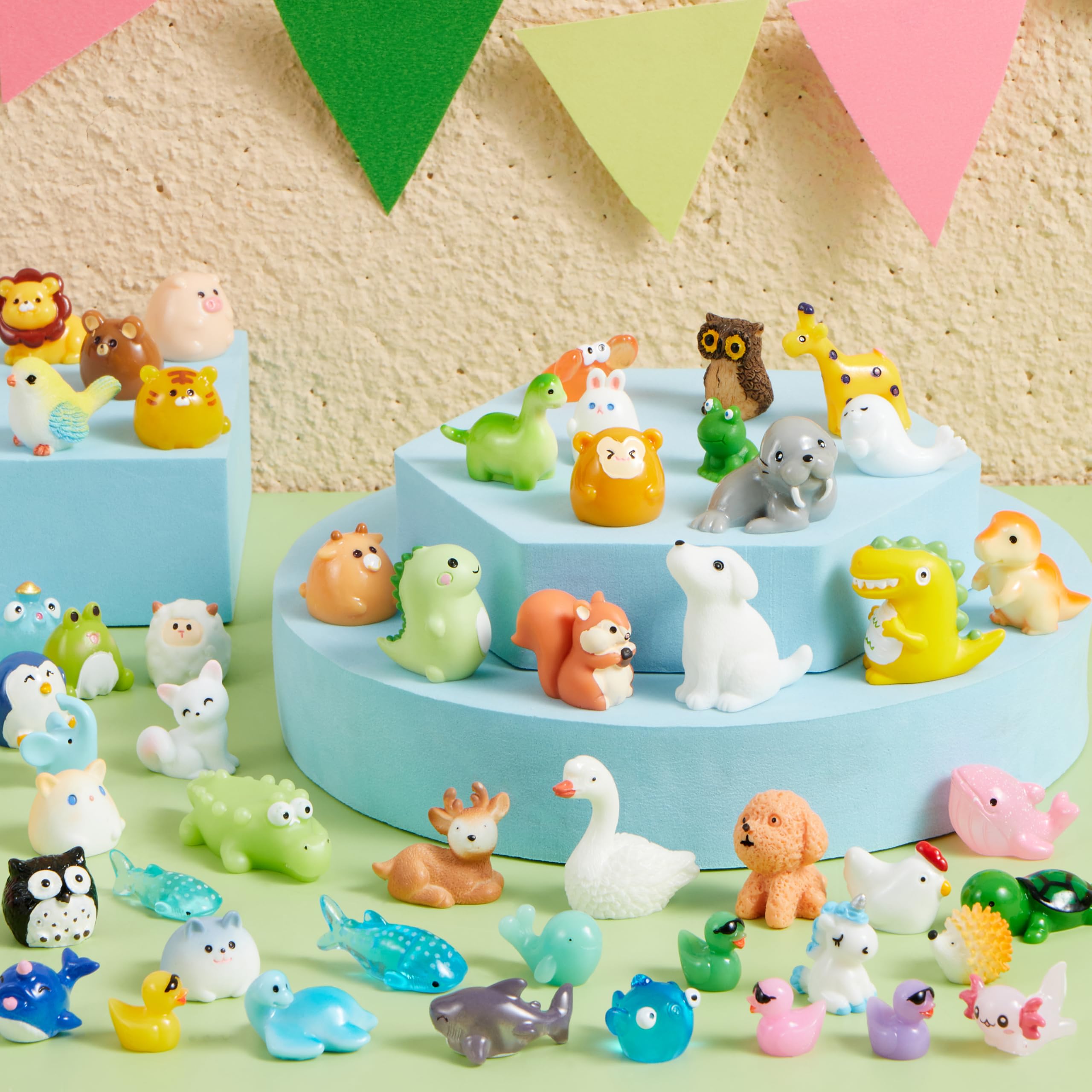 JOYIN 50-Piece Mini Resin Animals Set for Fairy Gardens, Slime Charms, and DIY Crafts