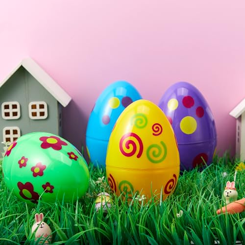 JOYIN 6-Pack Jumbo Printed Easter Eggs (6 Inches) Fillable Plastic Eggs for Hunts, Basket Stuffers, and Party Favors