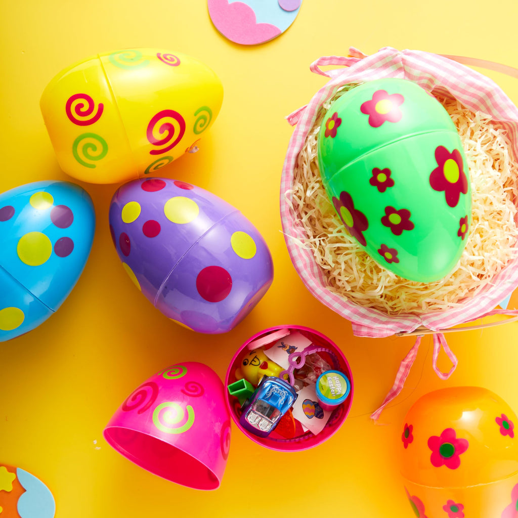 JOYIN 6-Pack Jumbo Printed Easter Eggs (6 Inches) Fillable Plastic Eggs for Hunts, Basket Stuffers, and Party Favors