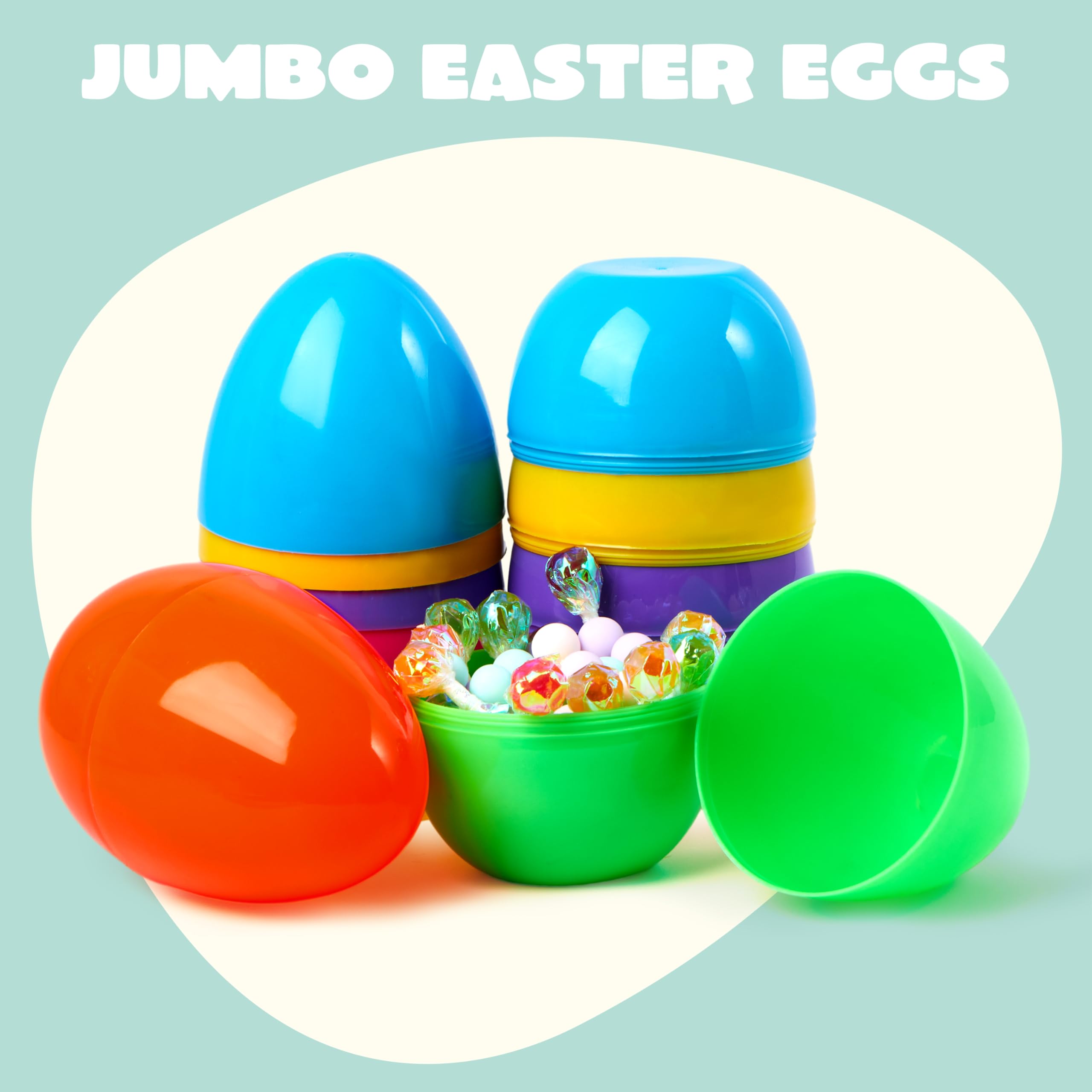 JOYIN 6-Pack Large Plastic Easter Eggs 6 Inches Jumbo Fillable Eggs for Hunts, Baskets, and Party Favors