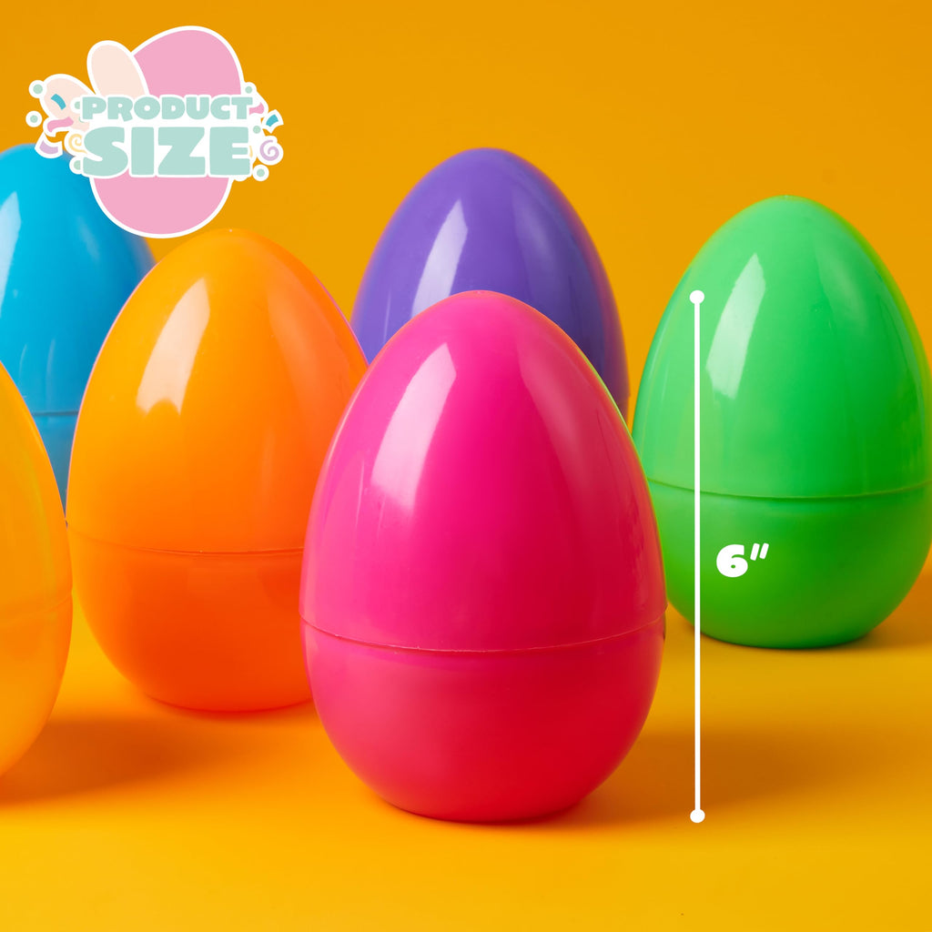 JOYIN 6-Pack Large Plastic Easter Eggs 6 Inches Jumbo Fillable Eggs for Hunts, Baskets, and Party Favors