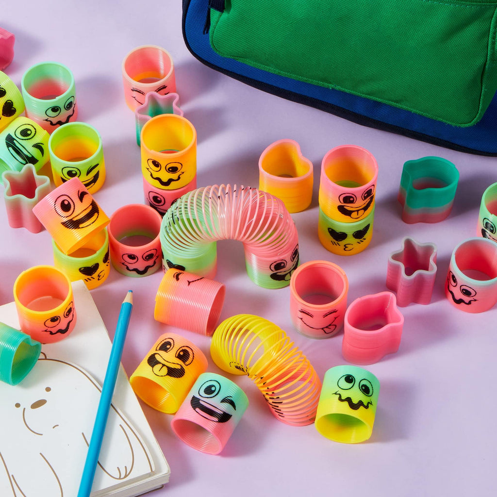 JOYIN 60 Pcs Spring Rainbow Party Favor - Mini Plastic Coil Spring Toy for Stress Relief & Goodie Bags