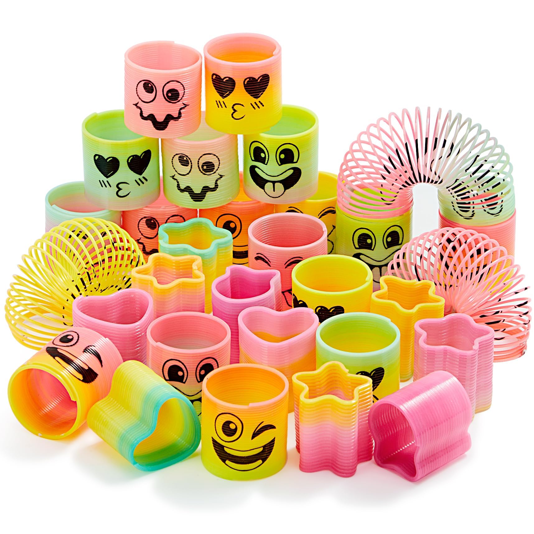 JOYIN 60 Pcs Spring Rainbow Party Favor - Mini Plastic Coil Spring Toy for Stress Relief & Goodie Bags