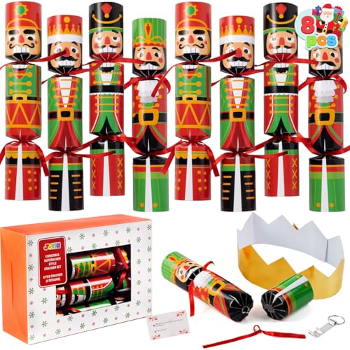 JOYIN 8-Piece Christmas No-Snap Party Favor Set – Nutcracker Style with Hats, Jokes, and Surprise Toys