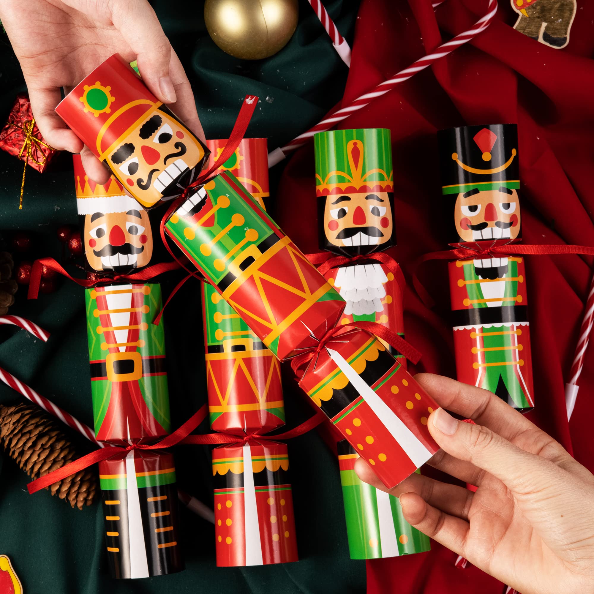 JOYIN 8-Piece Christmas No-Snap Party Favor Set – Nutcracker Style with Hats, Jokes, and Surprise Toys