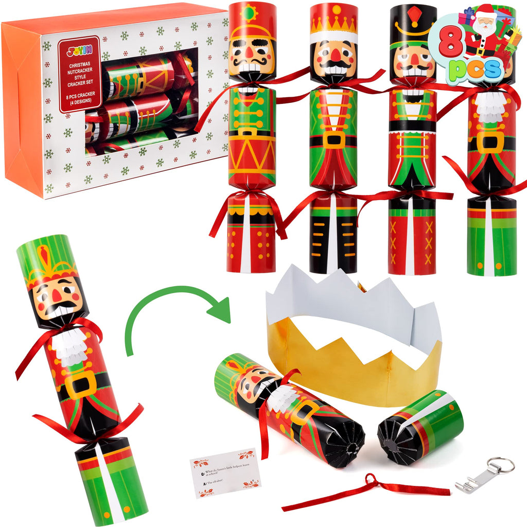 JOYIN 8-Piece Christmas No-Snap Party Favor Set – Nutcracker Style with Hats, Jokes, and Surprise Toys