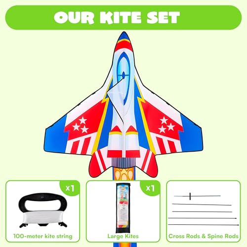 JOYIN Blue Fighter Jet Kite 51x40 Inches – Easy to Fly for Kids and Adults