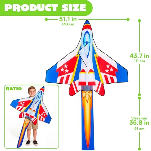 JOYIN Blue Fighter Jet Kite 51x40 Inches – Easy to Fly for Kids and Adults