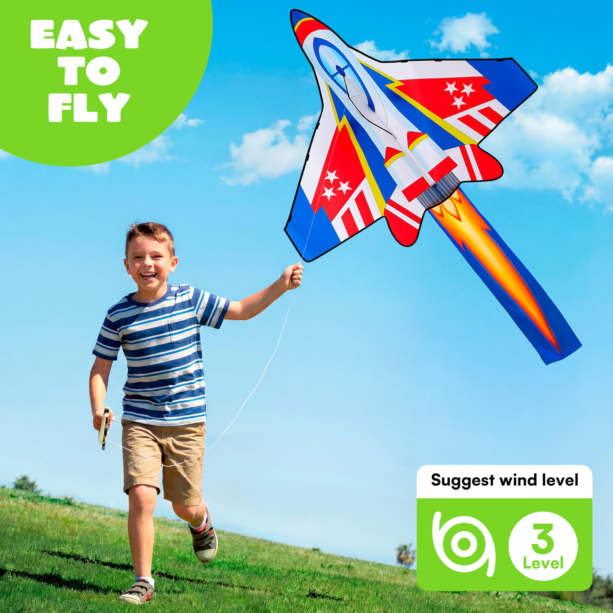 JOYIN Blue Fighter Jet Kite 51x40 Inches – Easy to Fly for Kids and Adults