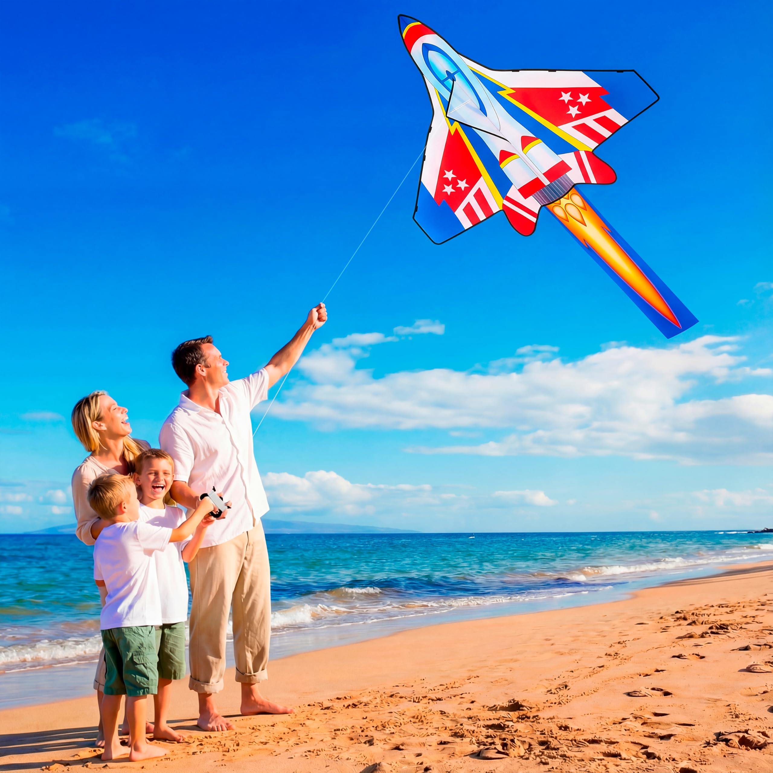 JOYIN Blue Fighter Jet Kite 51x40 Inches – Easy to Fly for Kids and Adults