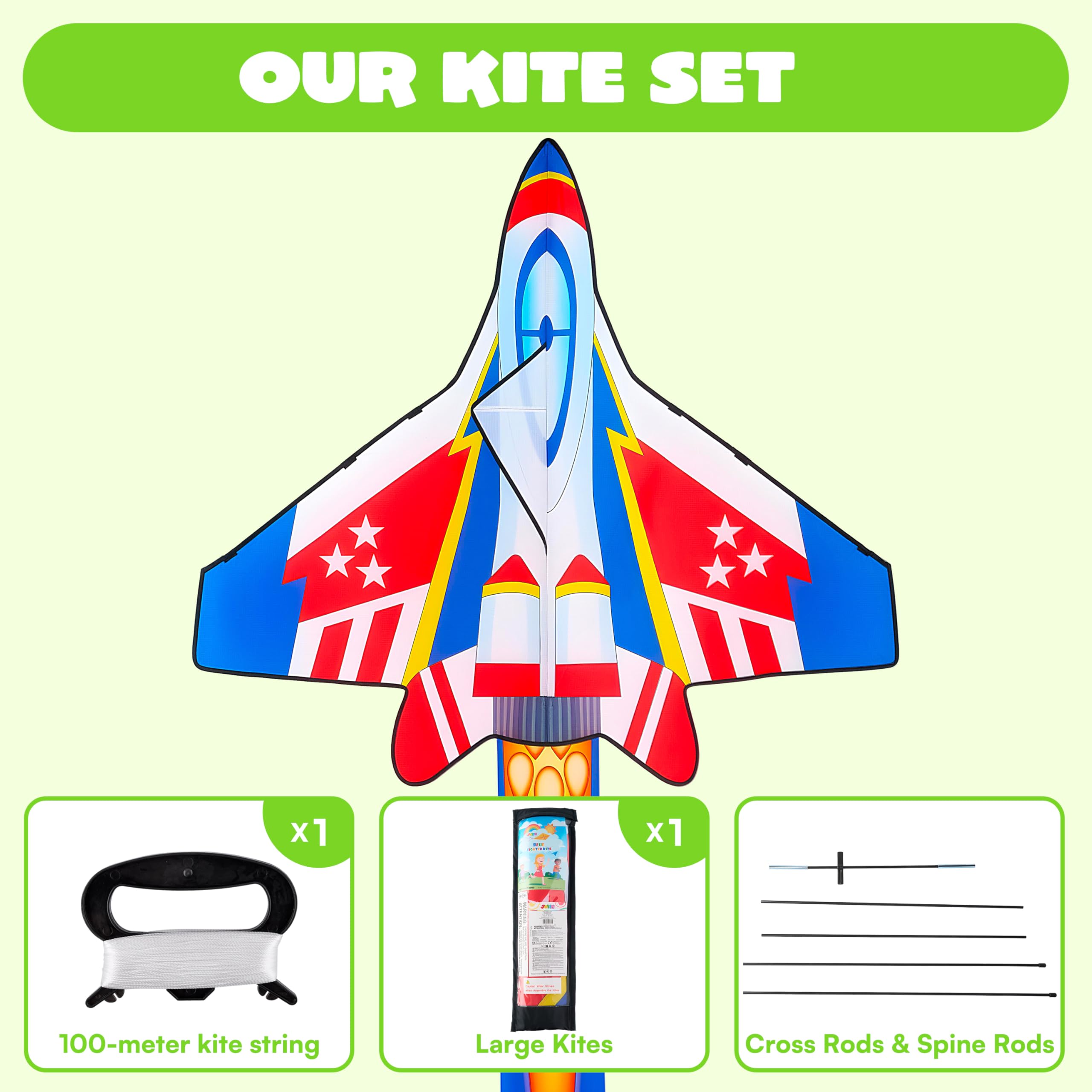 JOYIN Blue Fighter Jet Kite 51x40 Inches – Easy to Fly for Kids and Adults