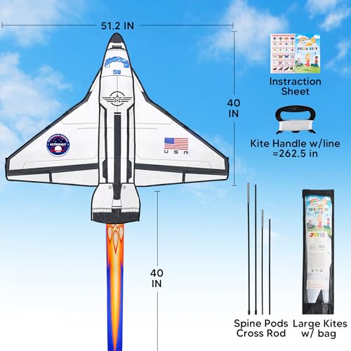 JOYIN Easy-to-Fly Spaceship Kite – Large 51.2" Nylon Kite with Fire Tail for Kids & Adults