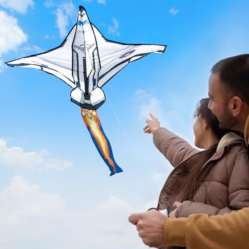 JOYIN Easy-to-Fly Spaceship Kite – Large 51.2" Nylon Kite with Fire Tail for Kids & Adults