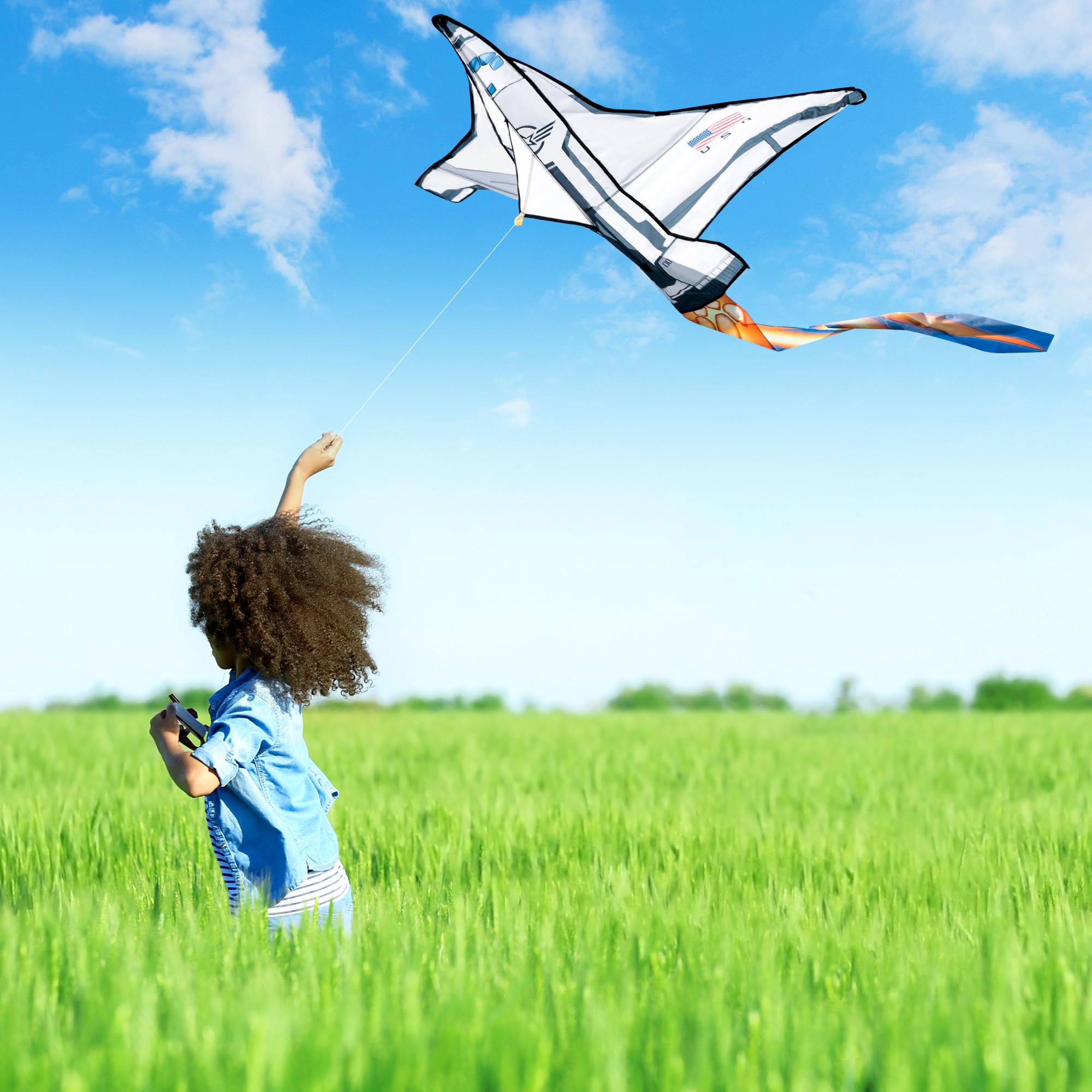 JOYIN Easy-to-Fly Spaceship Kite – Large 51.2" Nylon Kite with Fire Tail for Kids & Adults