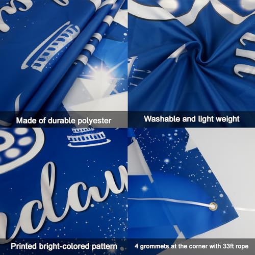JOYKY Blue Silver Happy 7th Birthday Banner for Boys – 5.9 x 3.8 ft Polyester Decor with Copper Grommets