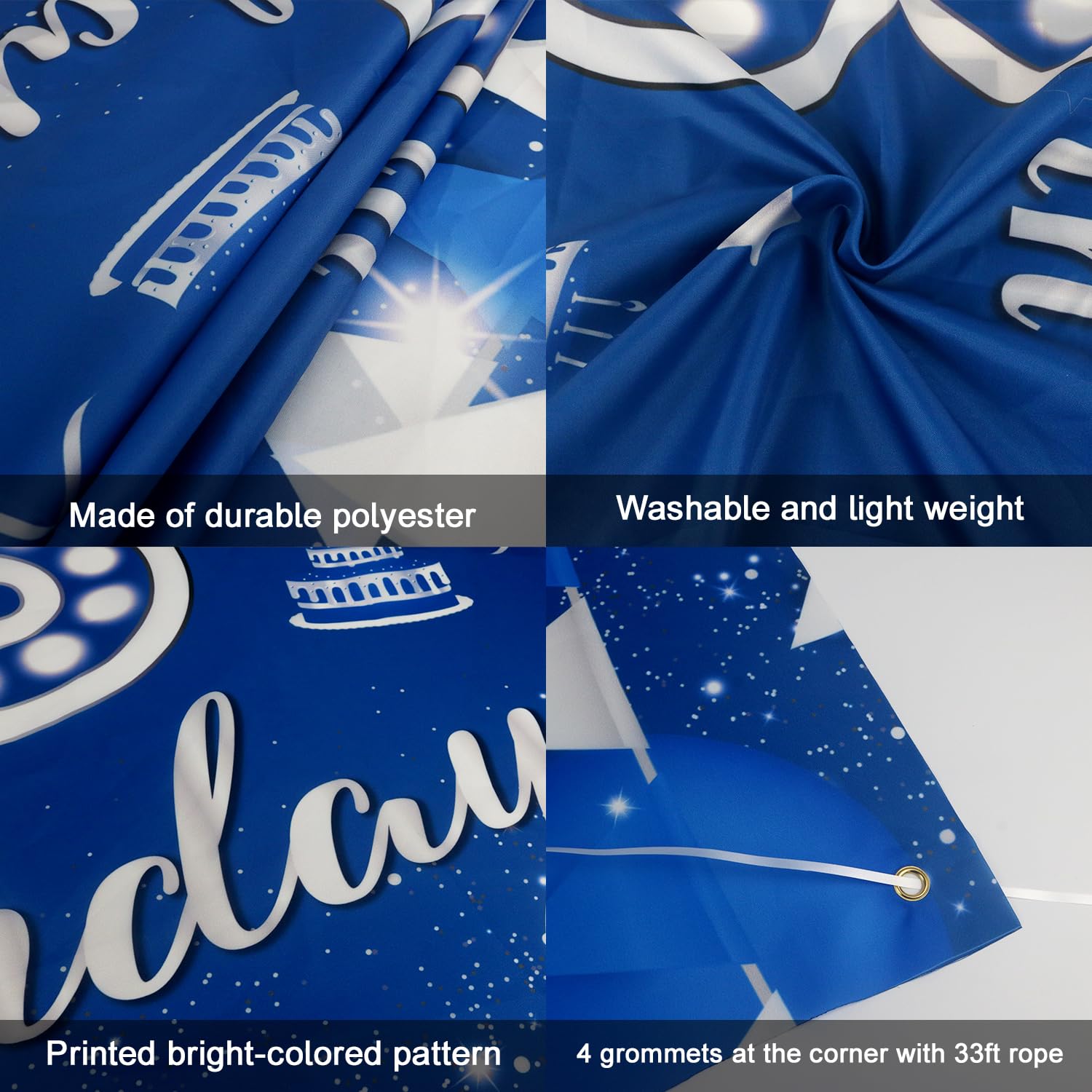 JOYKY Blue Silver Happy 7th Birthday Banner for Boys – 5.9 x 3.8 ft Polyester Decor with Copper Grommets
