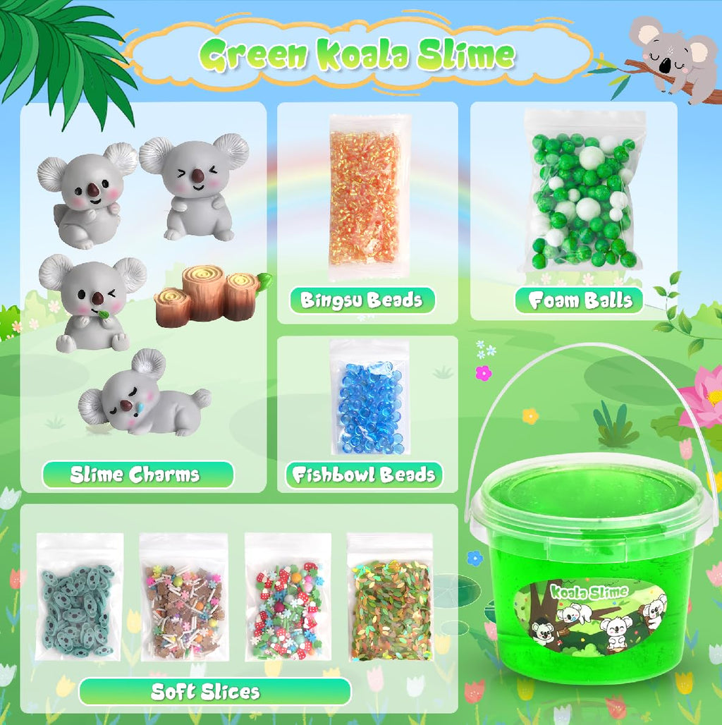 Joytry Koala Slime Kit – 10oz Vibrant Green Clear Slime Bucket with Add-Ins for Ages 8-12