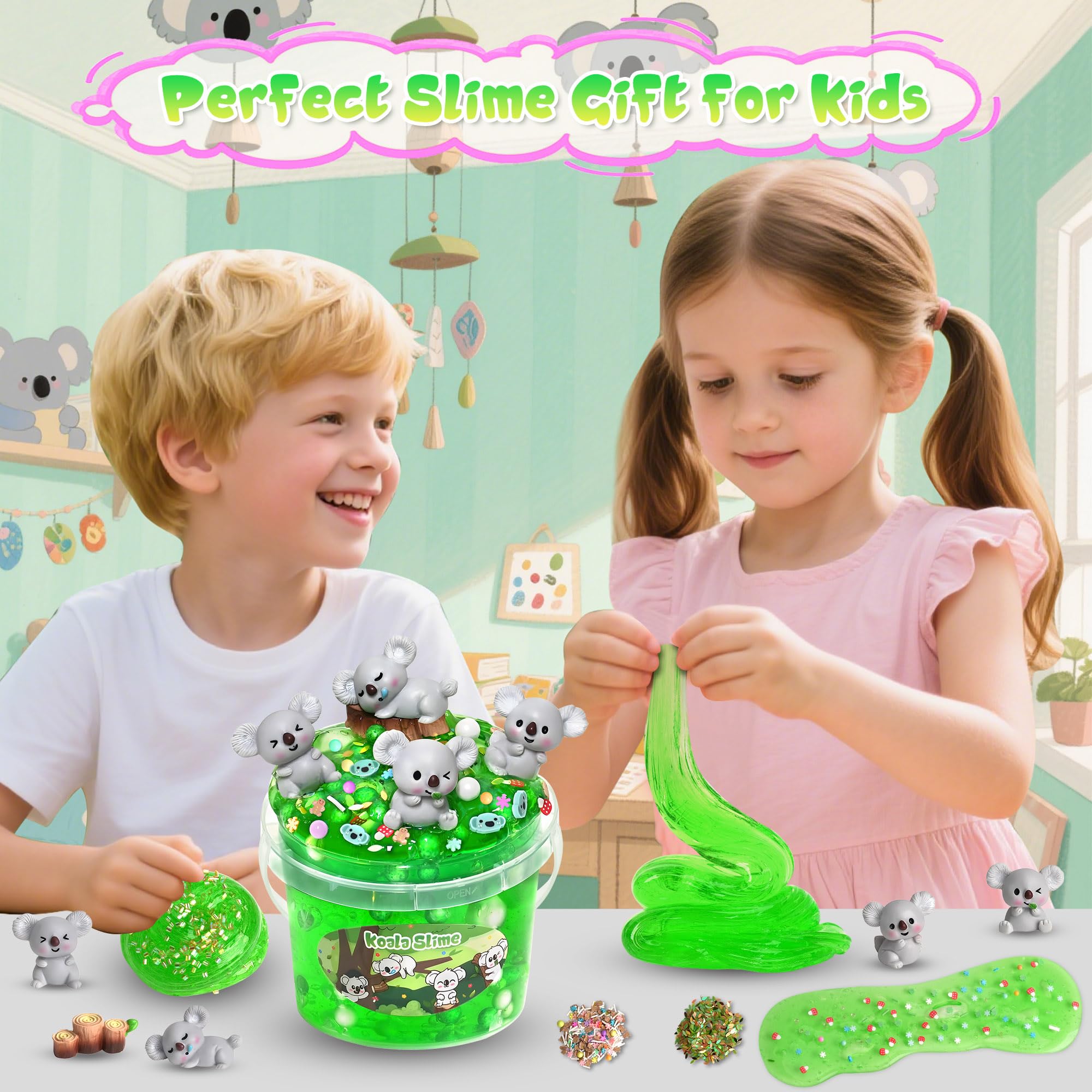 Joytry Koala Slime Kit – 10oz Vibrant Green Clear Slime Bucket with Add-Ins for Ages 8-12