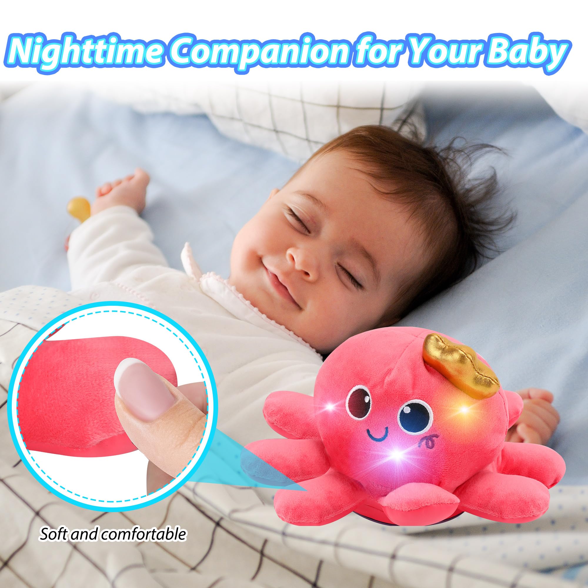 JoyyiKinddy Musical Octopus Baby Toy - Crawling, Rotating, Recording, Light-Up, Voice Control, for 2-6 Year Olds - Tummy Time Sensory Plush