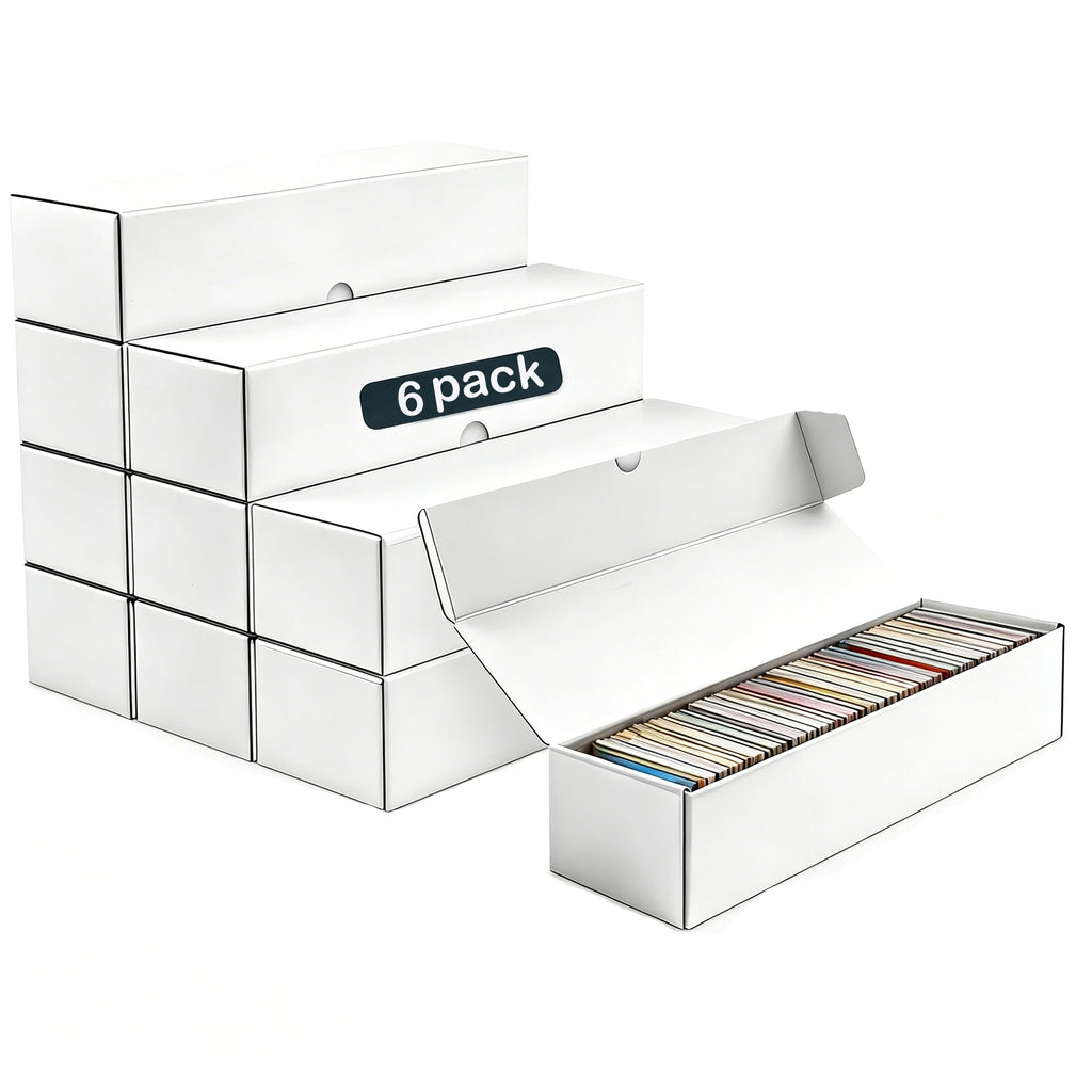 JPPSUJJ 6-Pack Trading Card Storage Box – Heavy Duty Corrugated Cardboard, Holds 1000 Cards Each, 12.8 Inch Horizontal, White