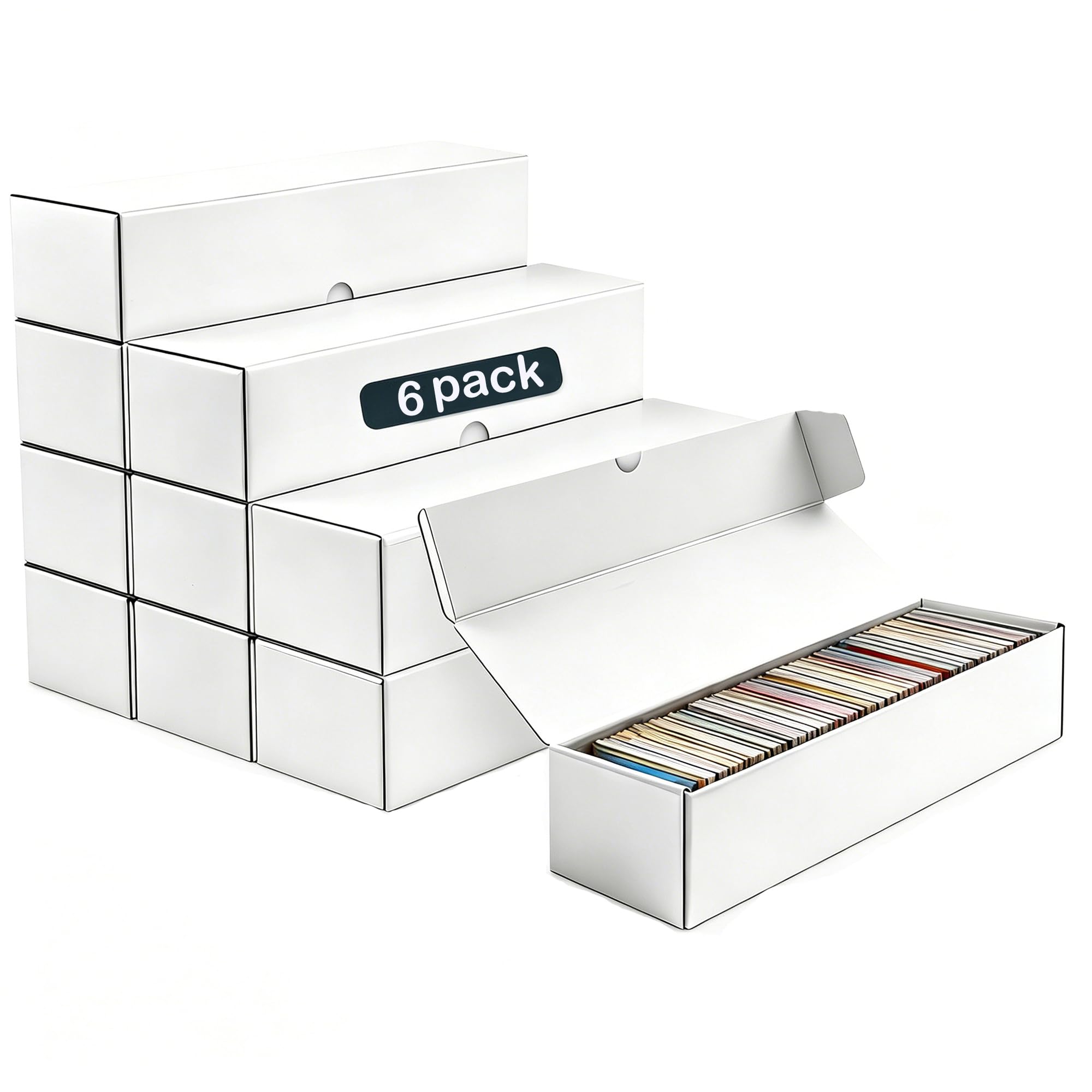 JPPSUJJ 6-Pack Trading Card Storage Box – Heavy Duty Corrugated Cardboard, Holds 1000 Cards Each, 12.8 Inch Horizontal, White