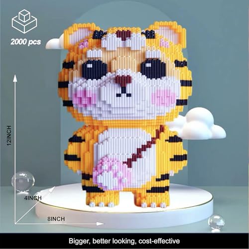 JQARCH Micro Tiger Building Blocks Set – 2000-Piece Pixel Art Model, 4x8x12 Inches, Compatible with Lego, STEM Gift for Ages 8+