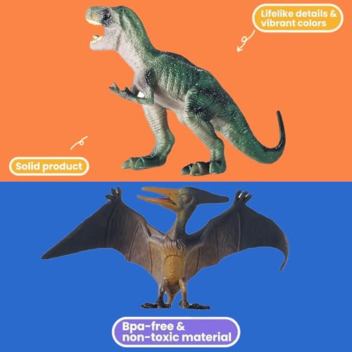 JR PARK Dinosaur Transport Truck Playset with 6 Realistic Figures – T-Rex, Pterodactyl, Velociraptor, Stegosaurus for Kids Ages 3-7