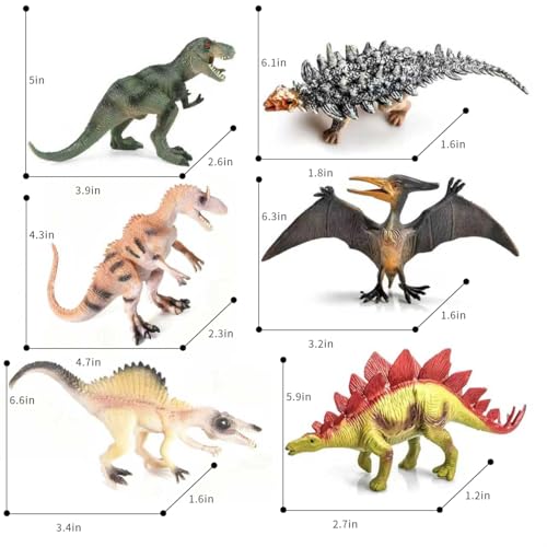 JR PARK Dinosaur Transport Truck Playset with 6 Realistic Figures – T-Rex, Pterodactyl, Velociraptor, Stegosaurus for Kids Ages 3-7