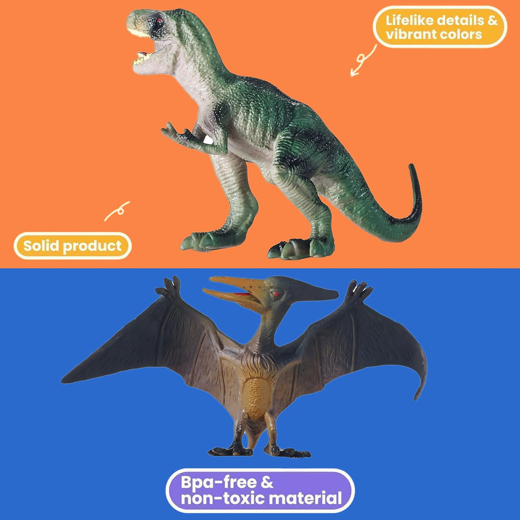 JR PARK Dinosaur Transport Truck Playset with 6 Realistic Figures – T-Rex, Pterodactyl, Velociraptor, Stegosaurus for Kids Ages 3-7