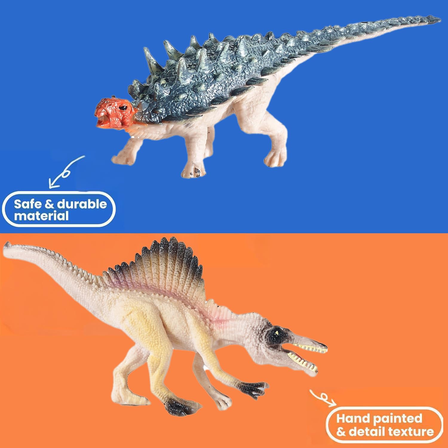 JR PARK Dinosaur Transport Truck Playset with 6 Realistic Figures – T-Rex, Pterodactyl, Velociraptor, Stegosaurus for Kids Ages 3-7