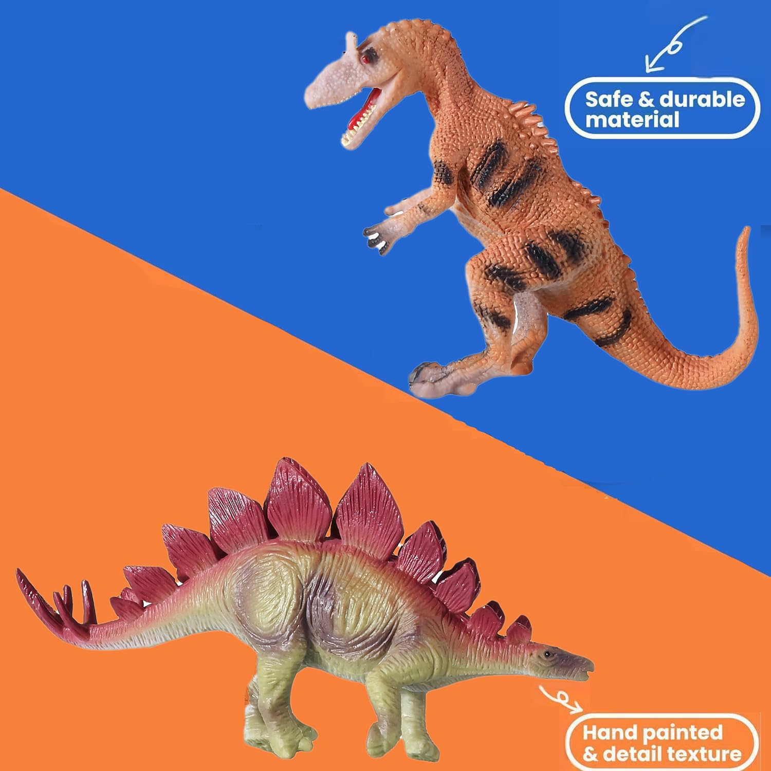 JR PARK Dinosaur Transport Truck Playset with 6 Realistic Figures – T-Rex, Pterodactyl, Velociraptor, Stegosaurus for Kids Ages 3-7