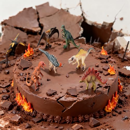 JR PARK Dinosaur Transport Truck Playset with 6 Realistic Figures – T-Rex, Pterodactyl, Velociraptor, Stegosaurus for Kids Ages 3-7
