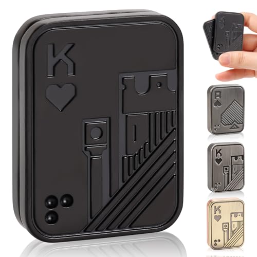 JUDIXY King Fidget Slider Metal Poker Push Card - Stress Relief ADHD Toy for Adults (Black K)