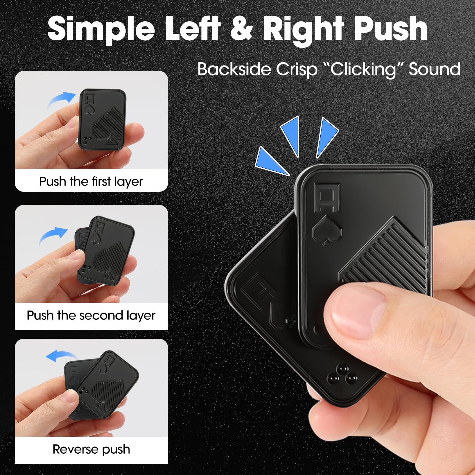 JUDIXY Metal Poker Push Card Fidget Slider – Stainless Steel Magnetic Stress Relief Toy for Adults (Black A)