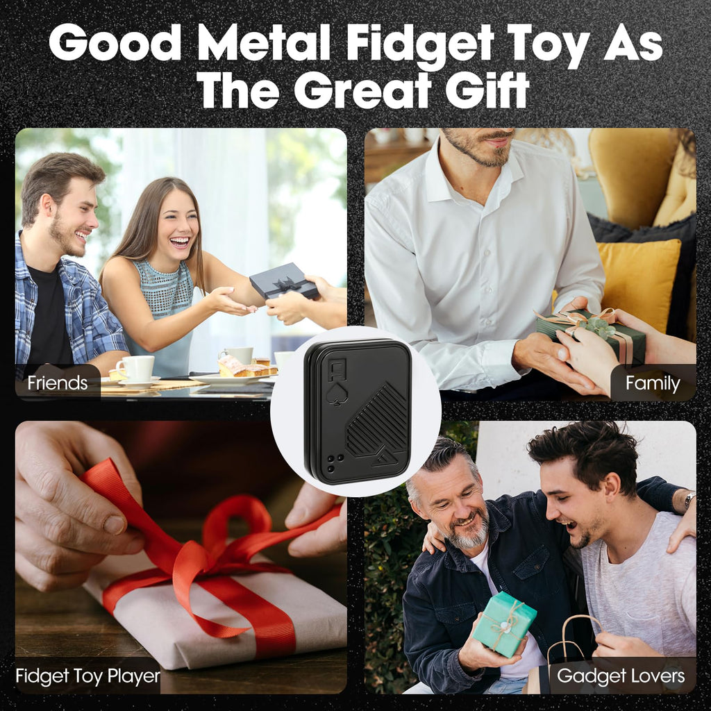 JUDIXY Metal Poker Push Card Fidget Slider – Stainless Steel Magnetic Stress Relief Toy for Adults (Black A)