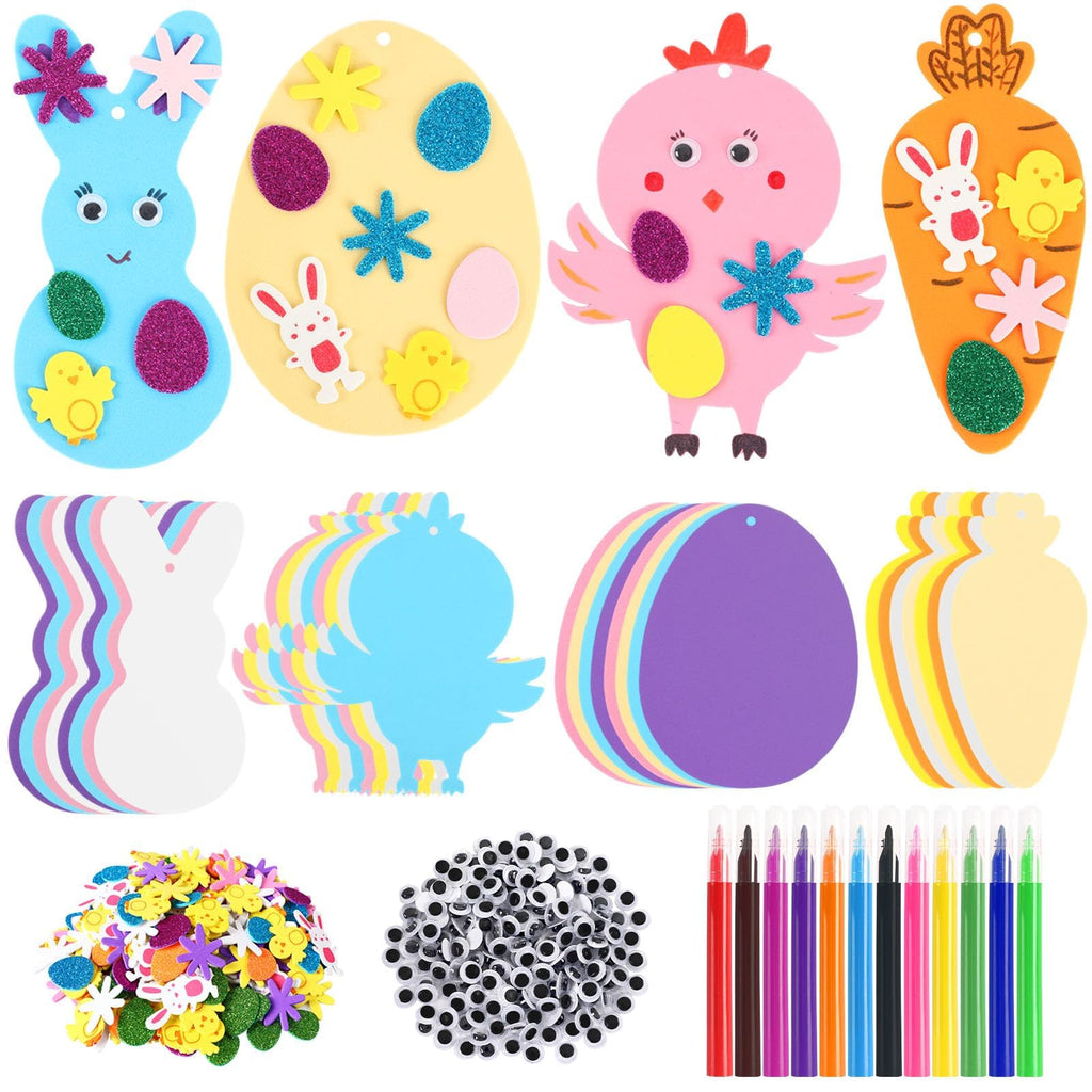 JULBEAR 260-Piece Easter Foam Craft Kit – DIY Foam Stickers, Pens, and Cardboard for Kids