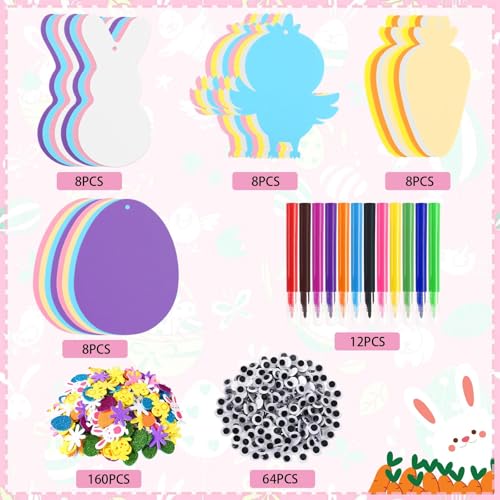 JULBEAR 260-Piece Easter Foam Craft Kit – DIY Foam Stickers, Pens, and Cardboard for Kids