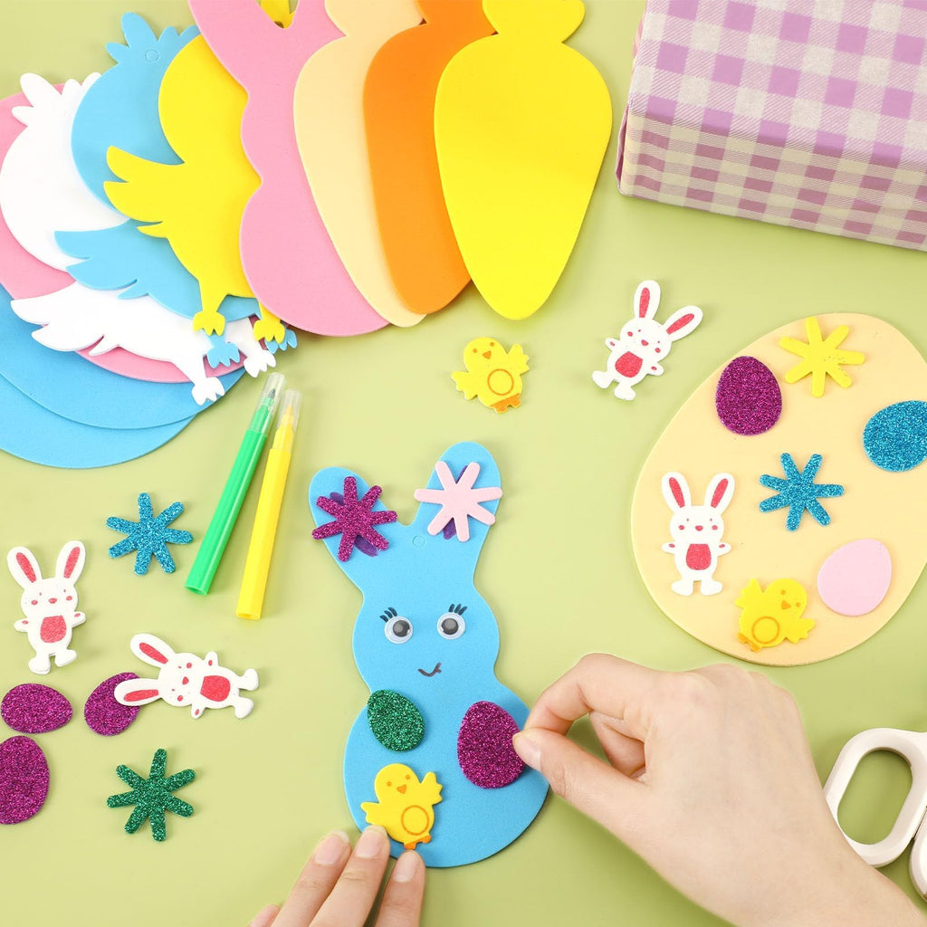 JULBEAR 260-Piece Easter Foam Craft Kit – DIY Foam Stickers, Pens, and Cardboard for Kids