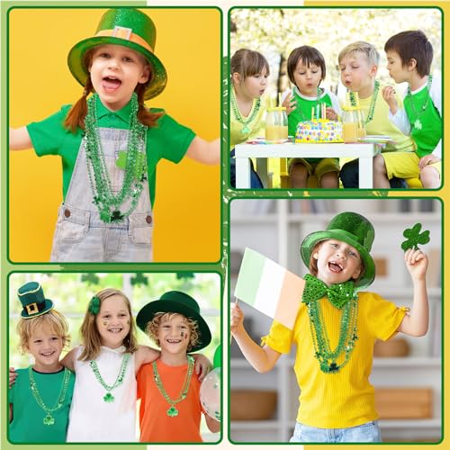 JULBEAR 30-Pack St. Patrick's Day Necklaces – 3 Styles of Green Shamrock Beaded Necklaces for Parties and Irish Holiday Decor