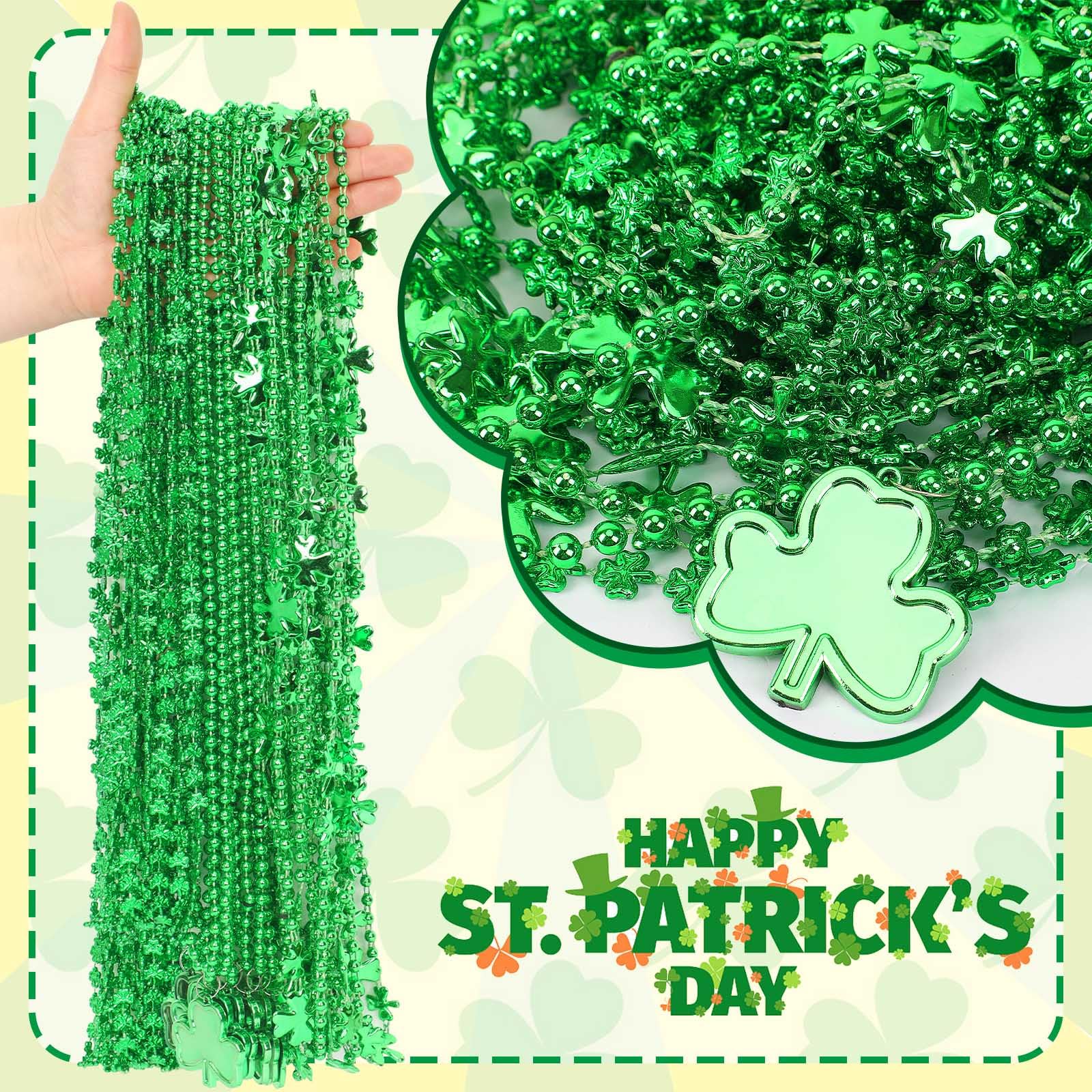 JULBEAR 30-Pack St. Patrick's Day Necklaces – 3 Styles of Green Shamrock Beaded Necklaces for Parties and Irish Holiday Decor
