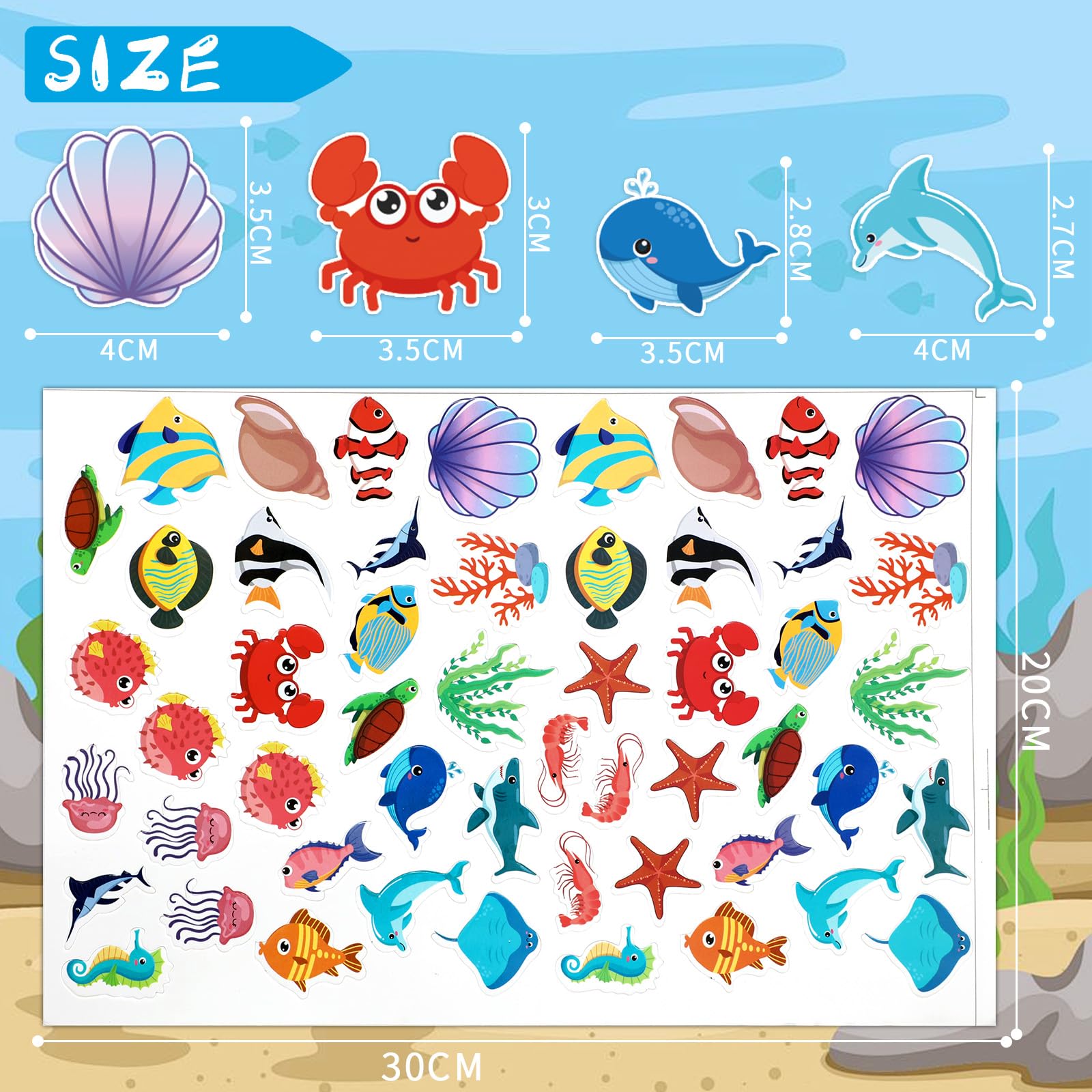 JULBEAR 300 Ocean Sea Animal Foam Stickers – Bulk EVA Self-Adhesive for Crafts & Party Favors