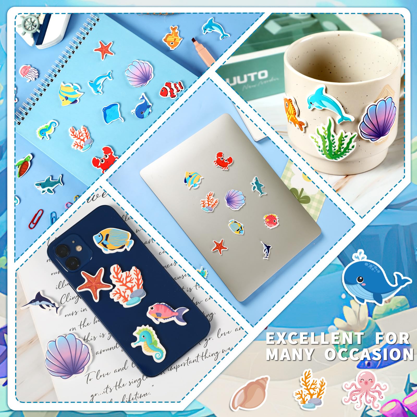 JULBEAR 300 Ocean Sea Animal Foam Stickers – Bulk EVA Self-Adhesive for Crafts & Party Favors