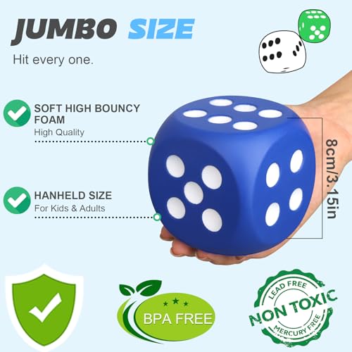 Jumbo 3-Inch Foam Dice Set – 3 Pack Squishy Fidget Toy for Games, Learning, and Stress Relief