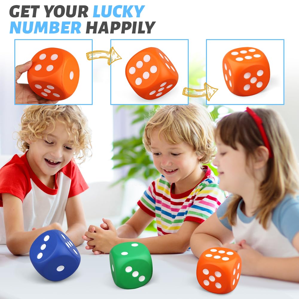 Jumbo 3-Inch Foam Dice Set – 3 Pack Squishy Fidget Toy for Games, Learning, and Stress Relief