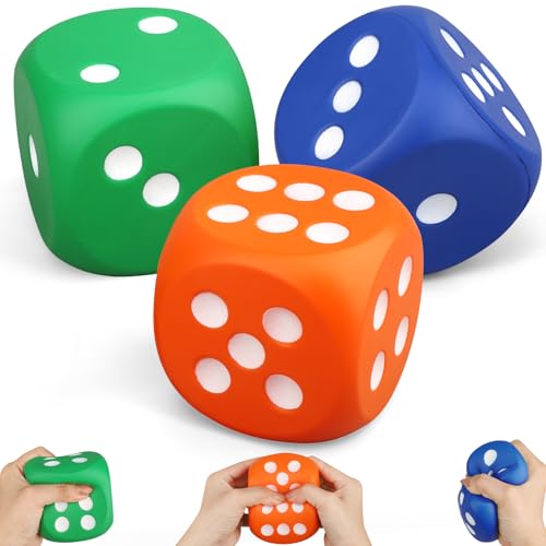 Jumbo 3-Inch Foam Dice Set – 3 Pack Squishy Fidget Toy for Games, Learning, and Stress Relief