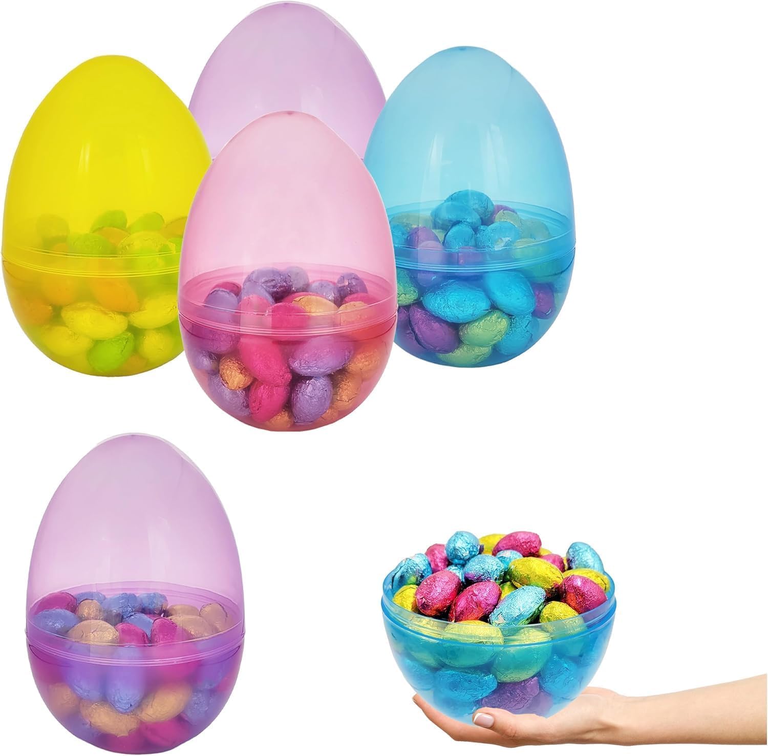Jumbo 6-Inch Fillable Easter Eggs - 6-Pack Translucent Plastic Eggs That Stand Upright for Egg Hunts & Decor