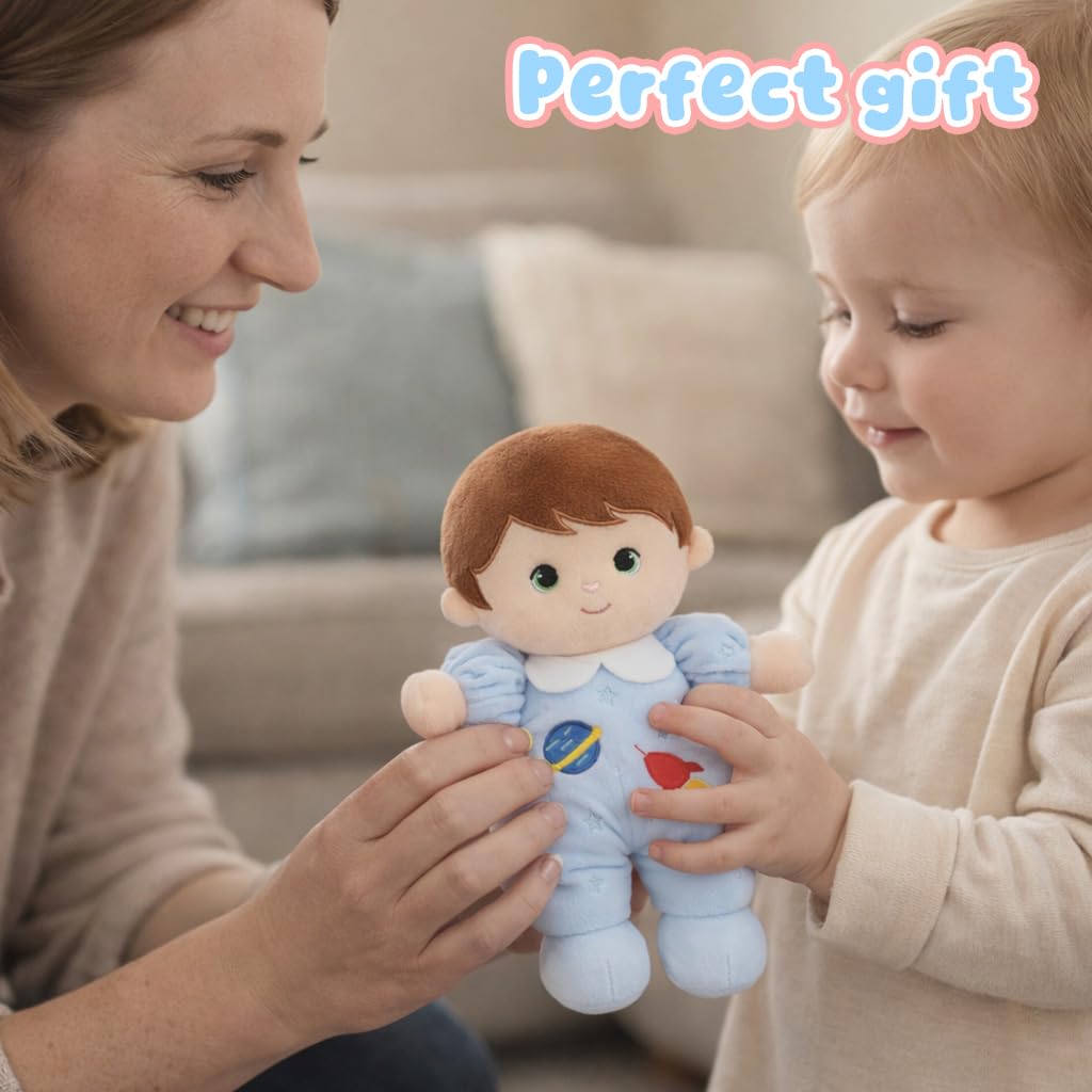 Jumbrace 10" Ocean Blue Soft Rag Doll for 1 Year Old Boy – Safe, Cuddly First Friend