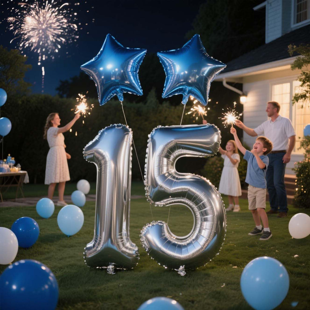 JumDaQQ 15th Birthday Decoration Set for Boys – Blue Banner, Foil Balloons, 31 Pieces