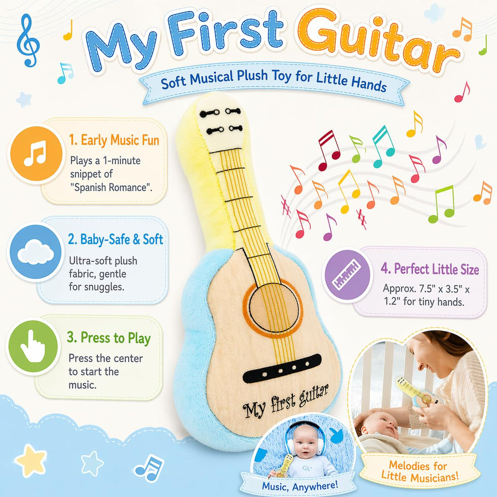 June Garden 7" Plush Guitar Toy for Infants – Soft, Musical, Machine-Washable