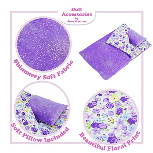 June Garden Cozy Dream Reversible Doll Sleeping Bag with Pillow for 14-Inch Dolls